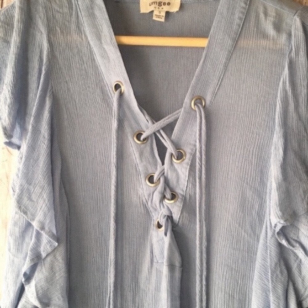 Umgee Blue Tie Front Blouse - Picture 4 of 4